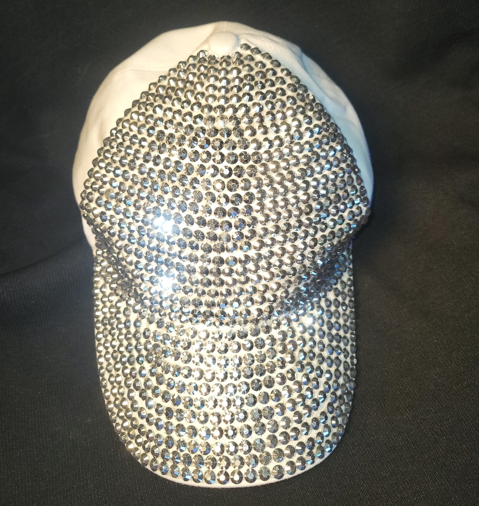 Silver Studded White Baseball Cap